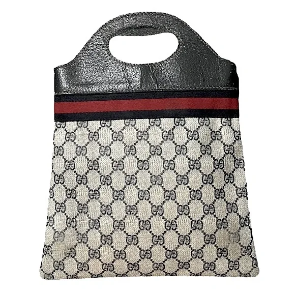 Gucci • RARE Vintage GG Web Monogram Navy PVC Leather Purse Tote Bag Handbag - Picture 3 of 16